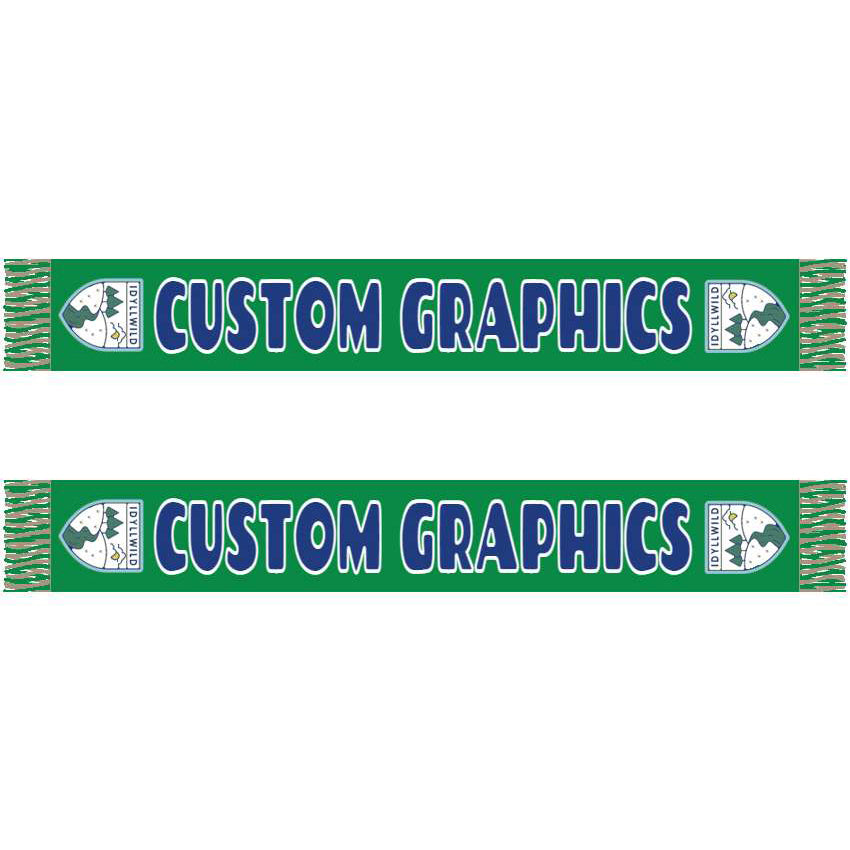 Custom graphics scarf mockup with badges on each end