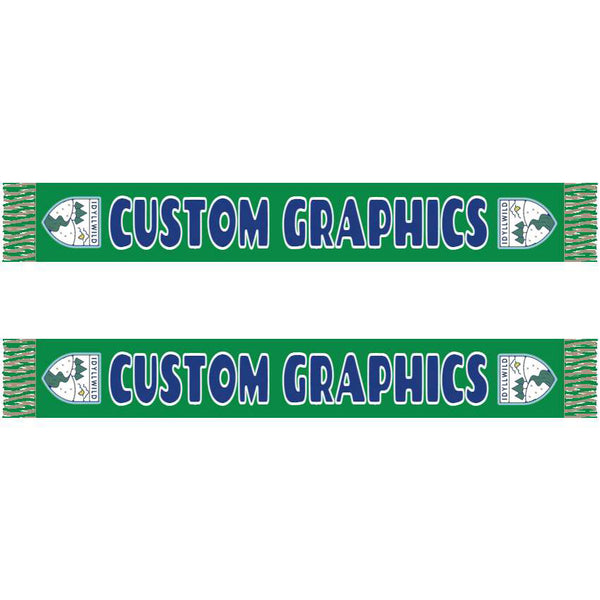 Custom graphics scarf mockup with badges on each end