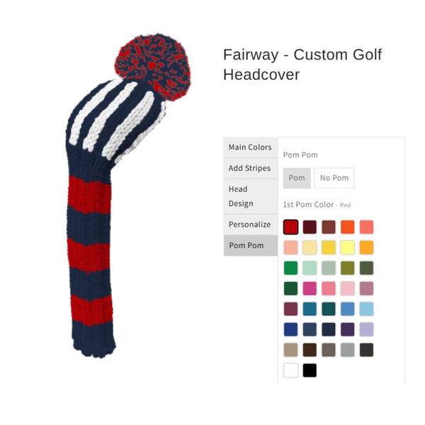 Custom golf headcover with pom-pom on a white background