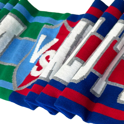 Colorful scarf with a tournament team name on each end